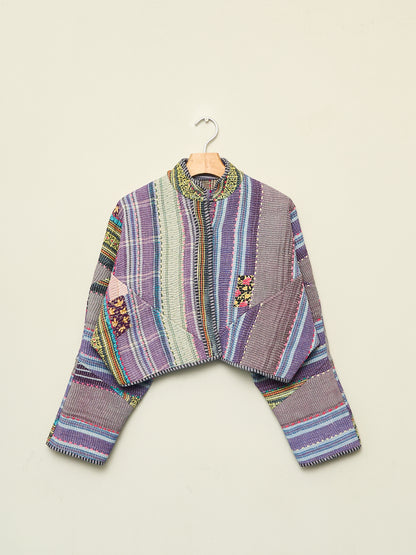 The Kaira Cropped Quilted Patchwork Kantha Jacket