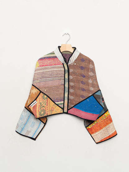 The Kaira Cropped Quilted Patchwork Kantha Jacket