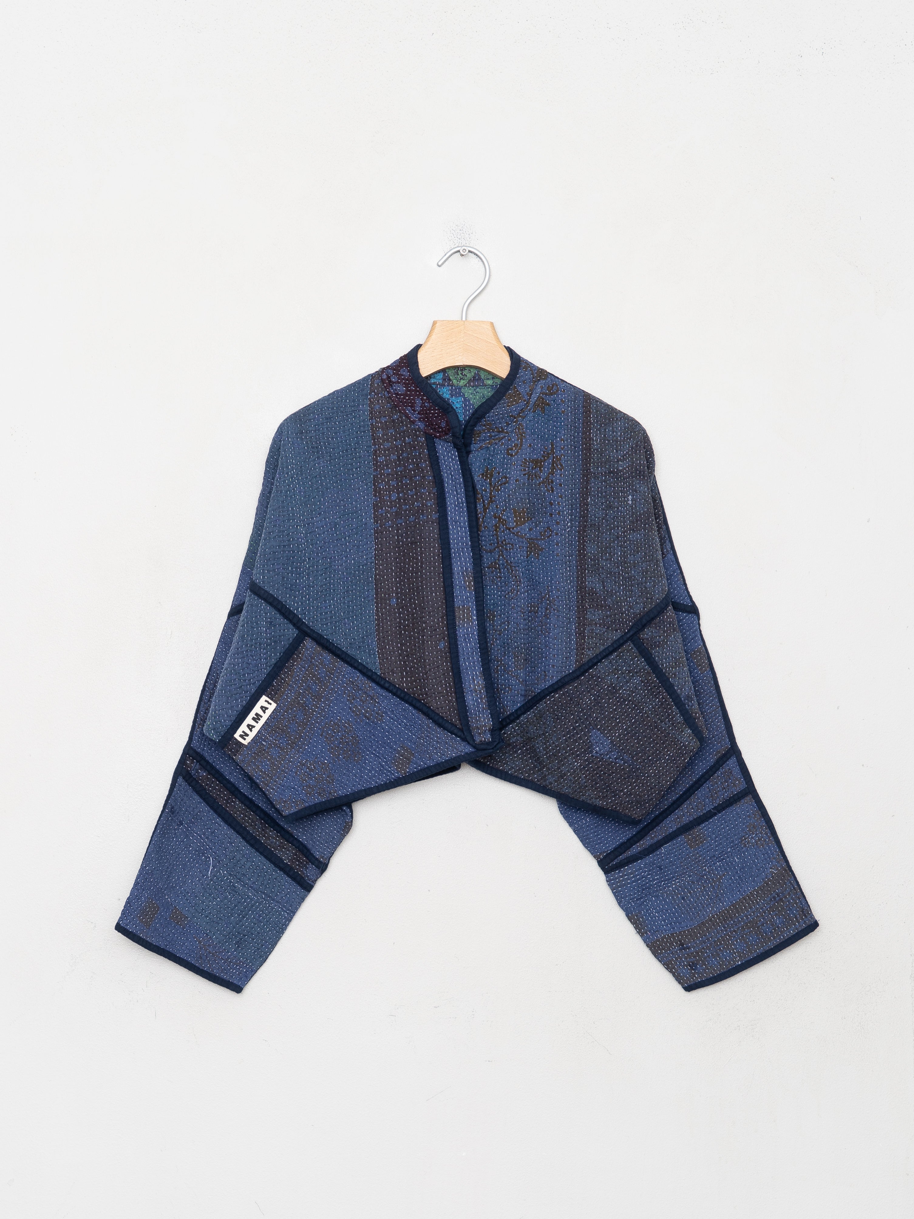 The Kaira Cropped Quilted Indigo Kantha Jacket
