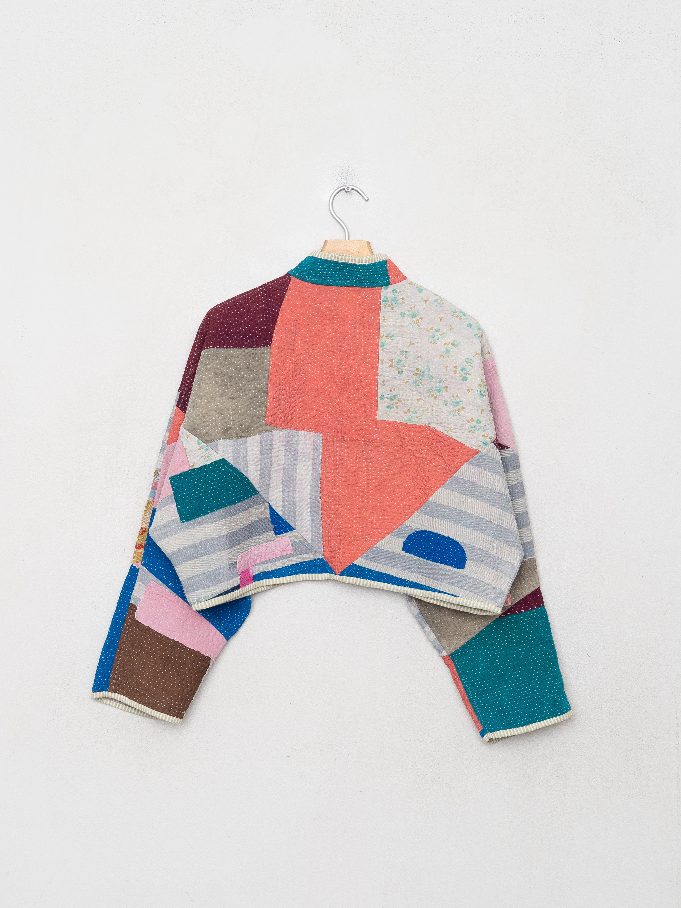 The Kaira Cropped Quilted Patchwork Kantha Jacket