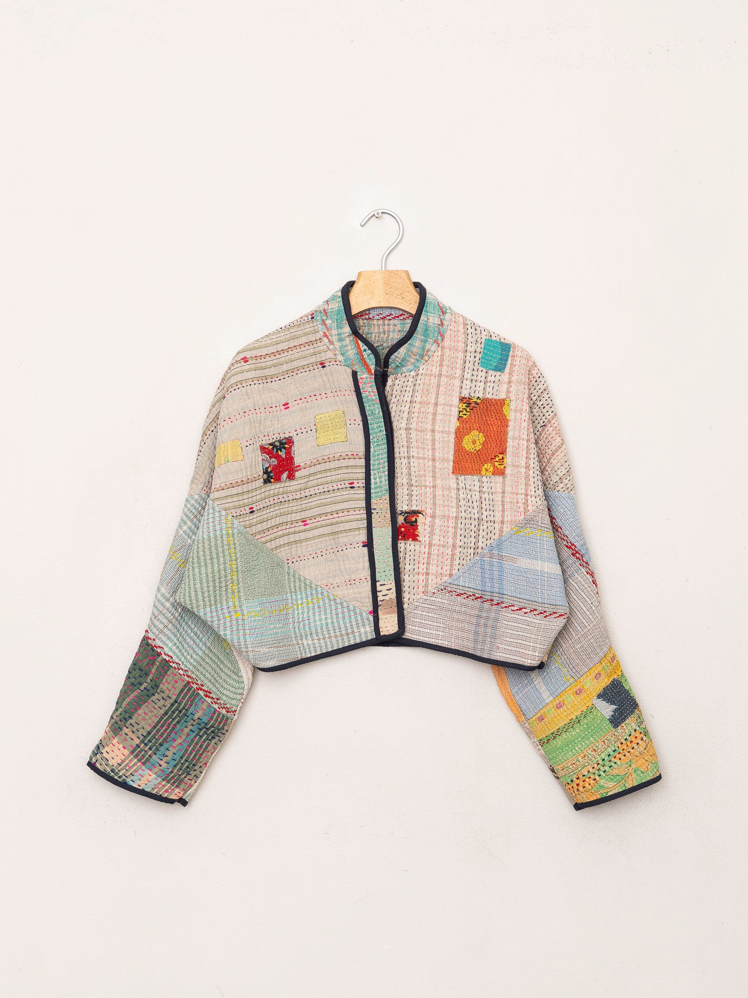 The Kaira Cropped Quilted Patchwork Kantha Jacket