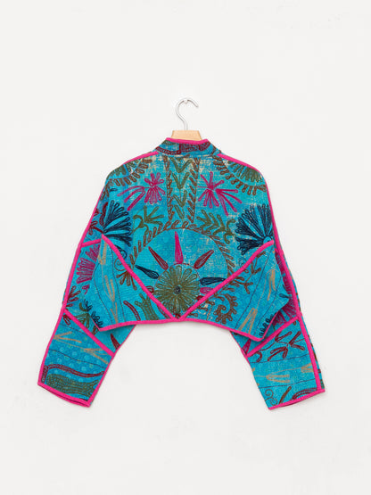The Kaira Cropped Suzani Quilted Kantha Jacket