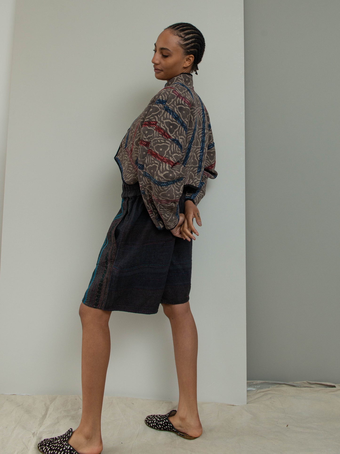 The Kaira Cropped Quilted Plant Dyed Kantha Jacket