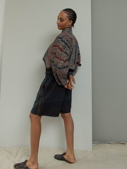 The Kaira Cropped Quilted Plant Dyed Kantha Jacket