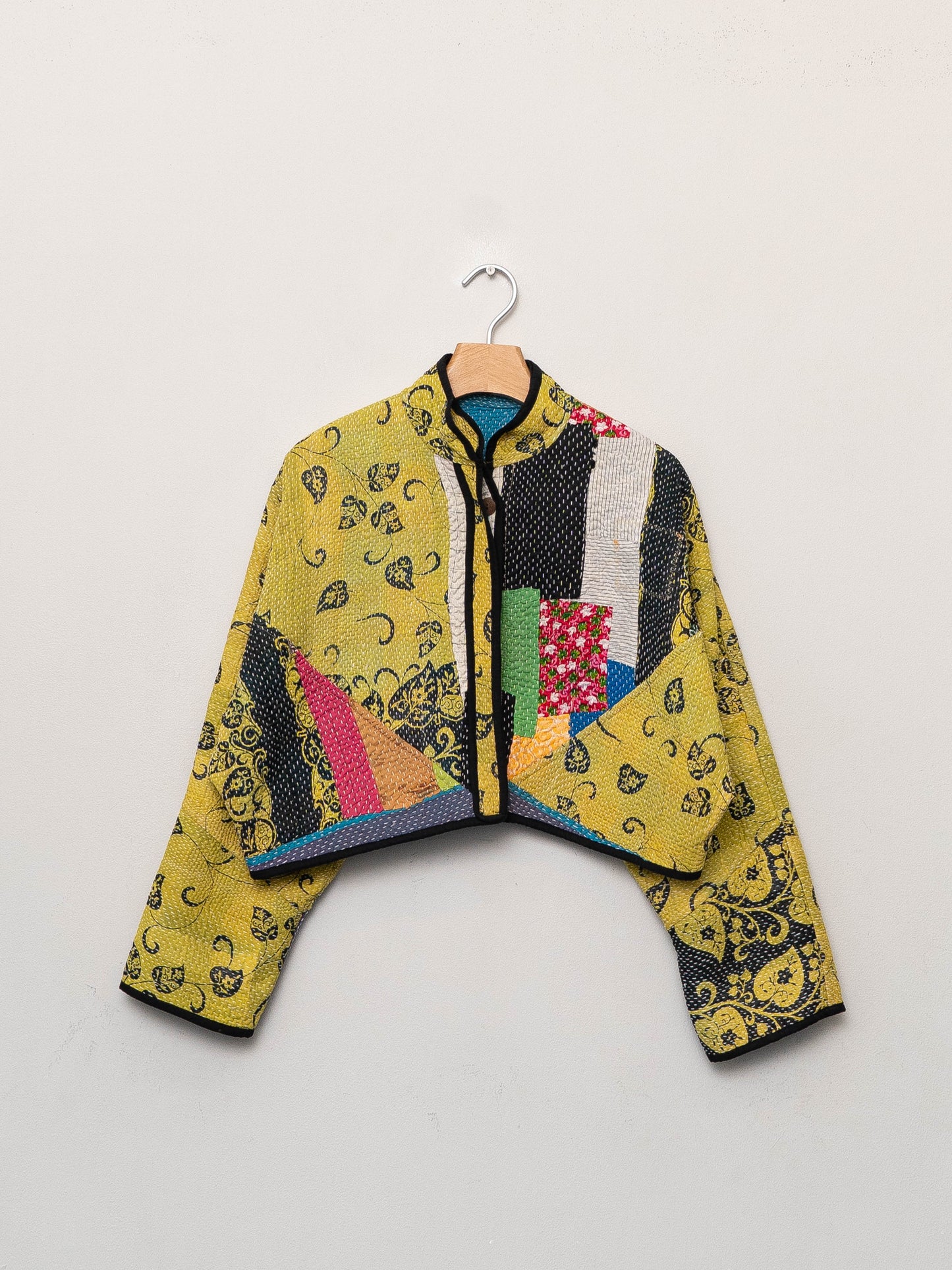 The Kaira Cropped Quilted Patchwork Kantha Jacket