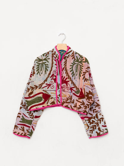 The Kaira Cropped Suzani Quilted Kantha Jacket