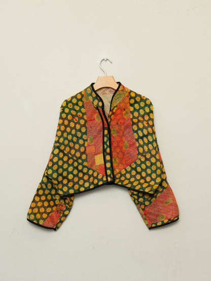 The Kaira Cropped Quilted Patchwork Kantha Jacket