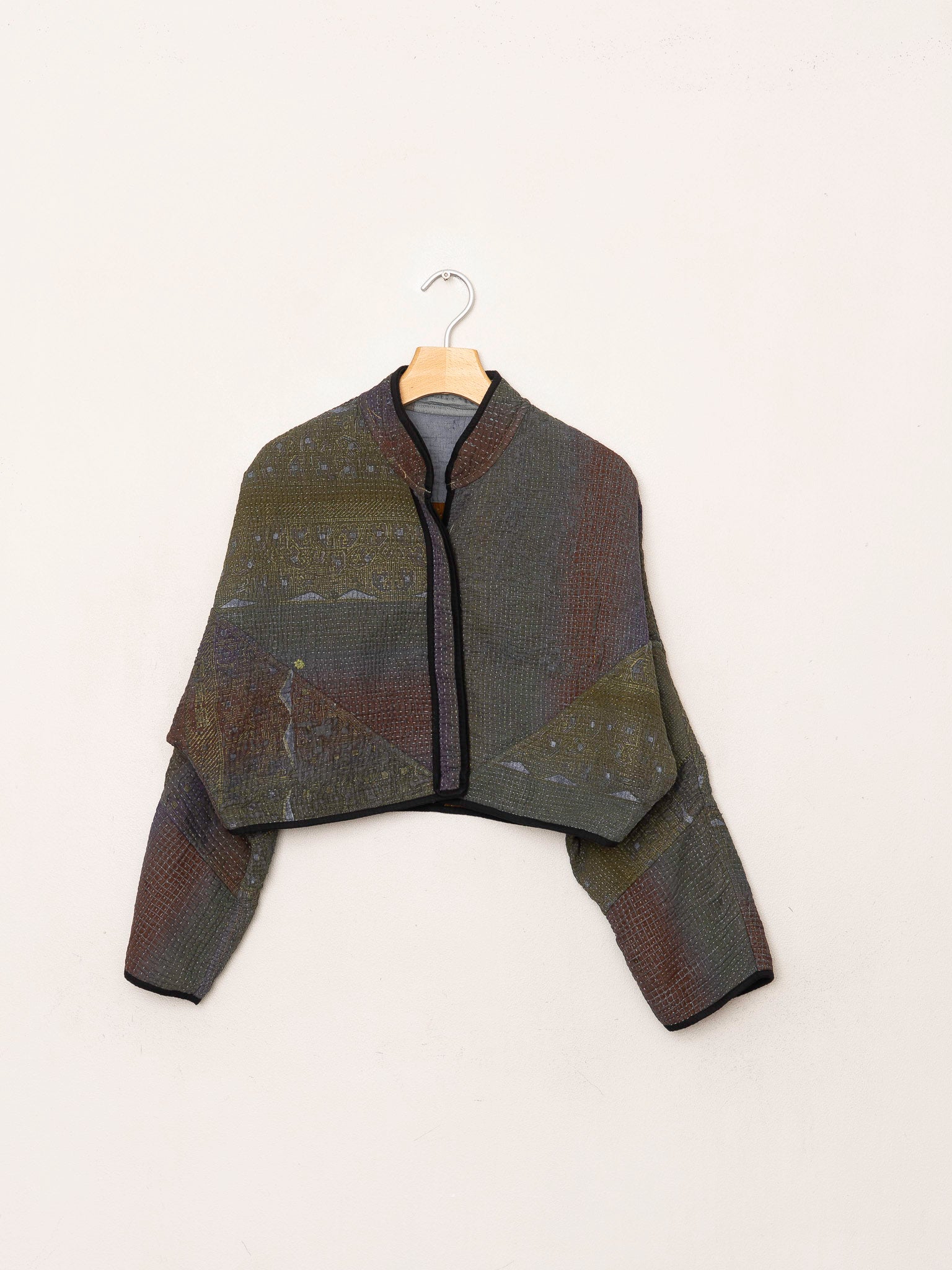 The Kaira Cropped Quilted Patchwork Kantha Jacket