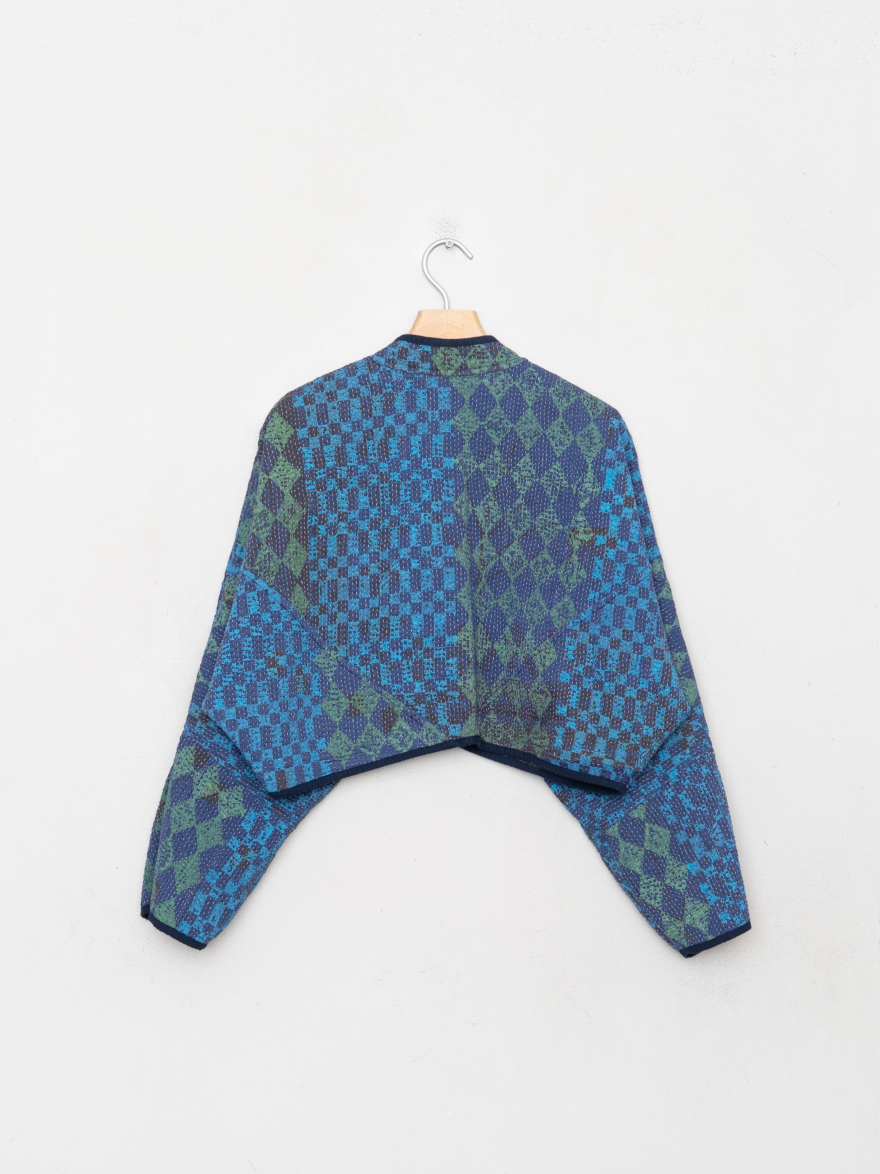 The Kaira Cropped Quilted Indigo Kantha Jacket