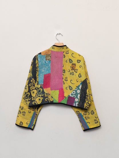 The Kaira Cropped Quilted Patchwork Kantha Jacket