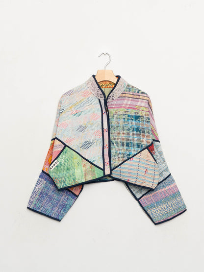 The Kaira Cropped Quilted Patchwork Kantha Jacket