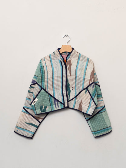 The Kaira Cropped Quilted Patchwork Kantha Jacket