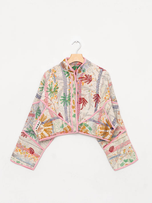 The Kaira Cropped Suzani Quilted Kantha Jacket