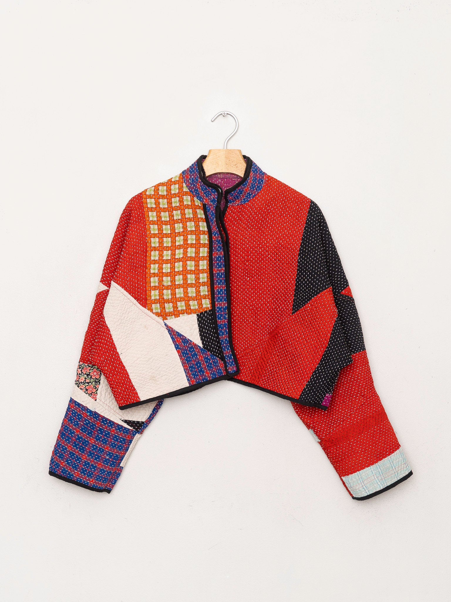 The Kaira Cropped Quilted Patchwork Kantha Jacket