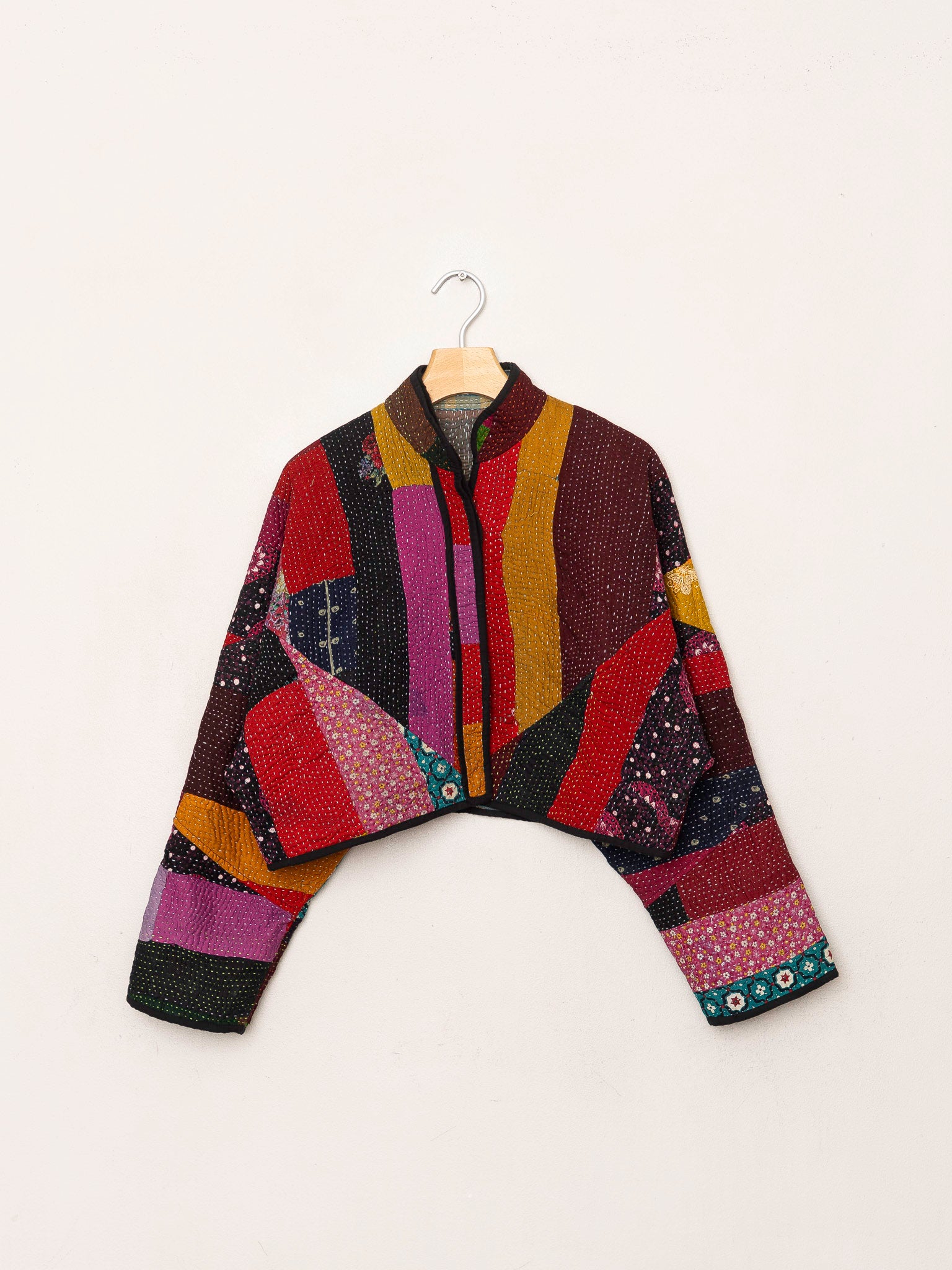 The Kaira Cropped Quilted Patchwork Kantha Jacket
