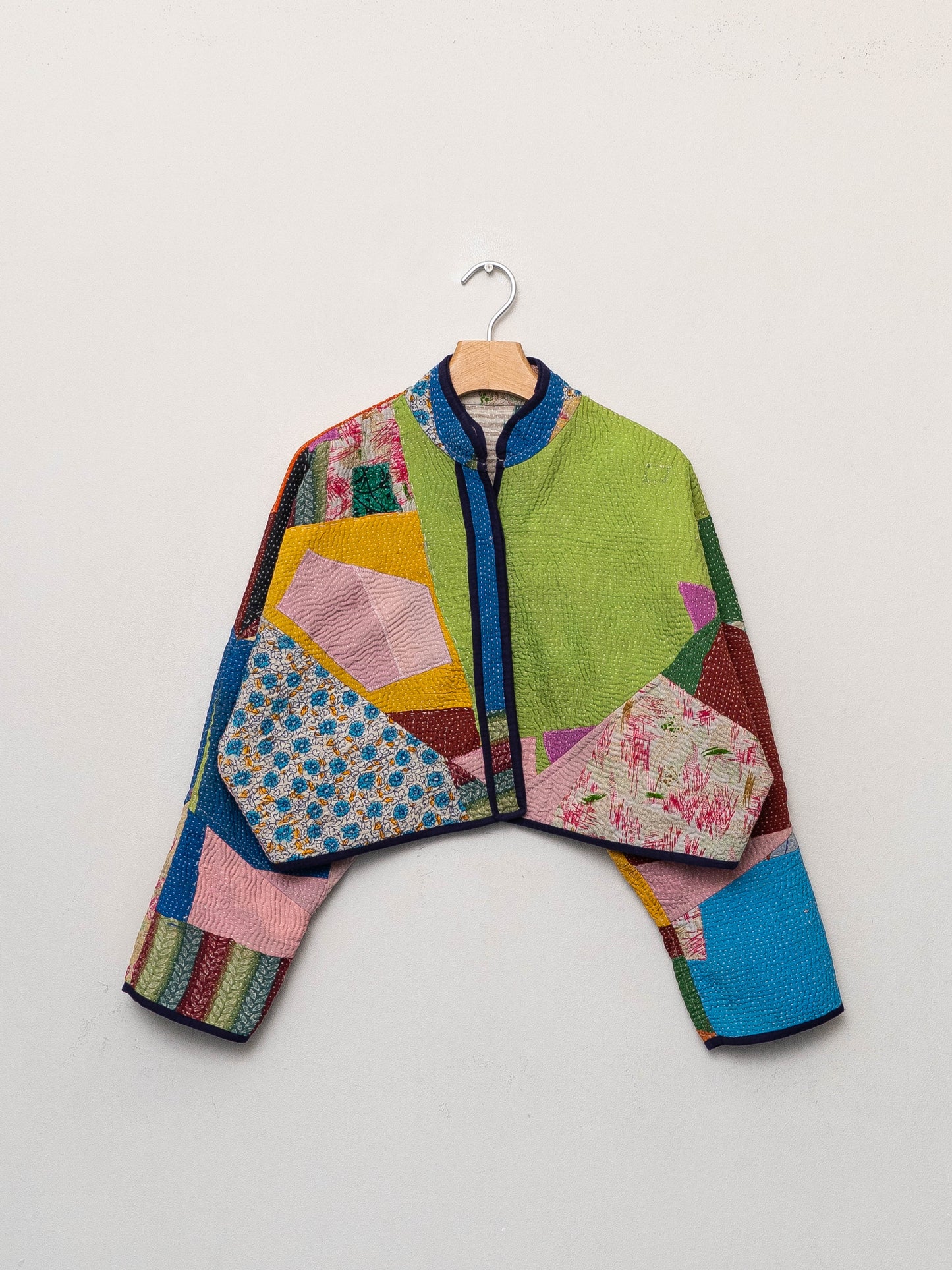 The Kaira Cropped Quilted Patchwork Kantha Jacket