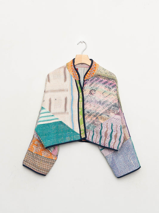 The Kaira Cropped Quilted Patchwork Kantha Jacket