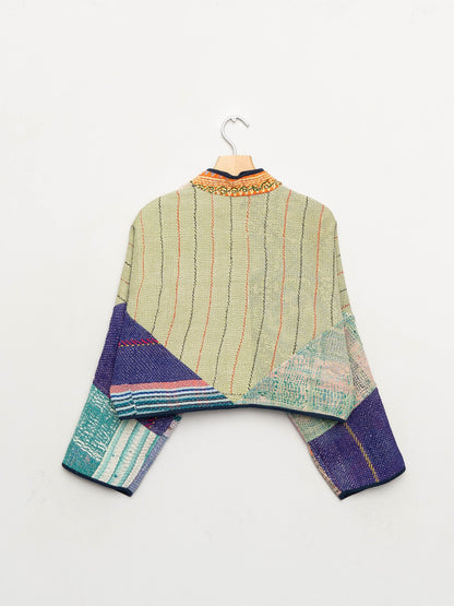 The Kaira Cropped Quilted Patchwork Kantha Jacket