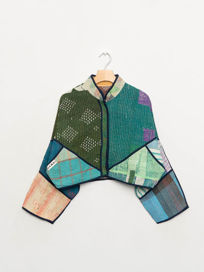 The Kaira Cropped Quilted Patchwork Kantha Jacket