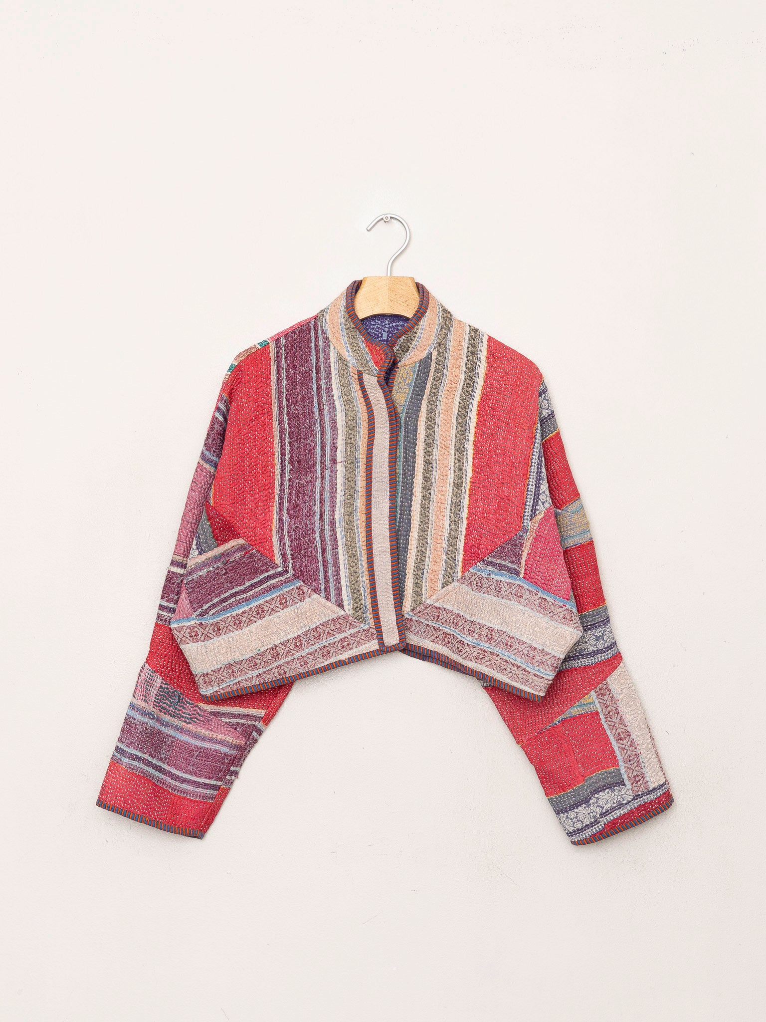 The Kaira Cropped Quilted Patchwork Kantha Jacket