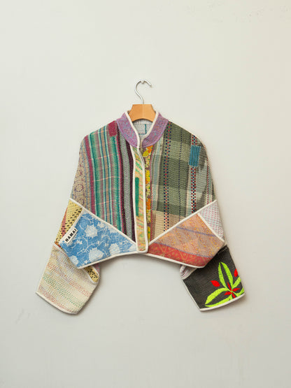 The Kaira Cropped Quilted Patchwork Kantha Jacket