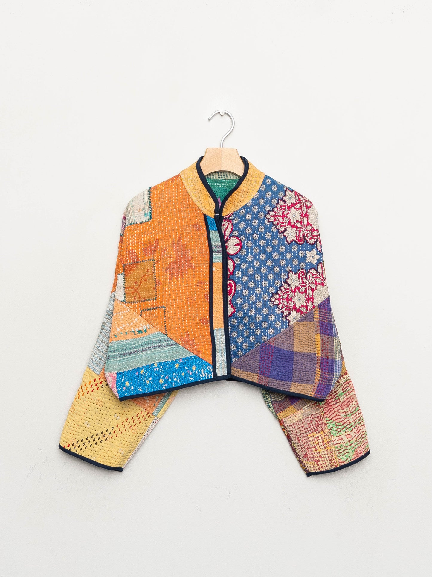 The Kaira Cropped Quilted Patchwork Kantha Jacket