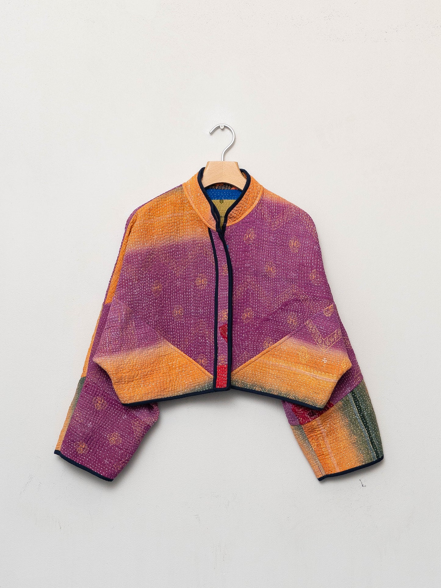 The Kaira Cropped Quilted Patchwork Kantha Jacket