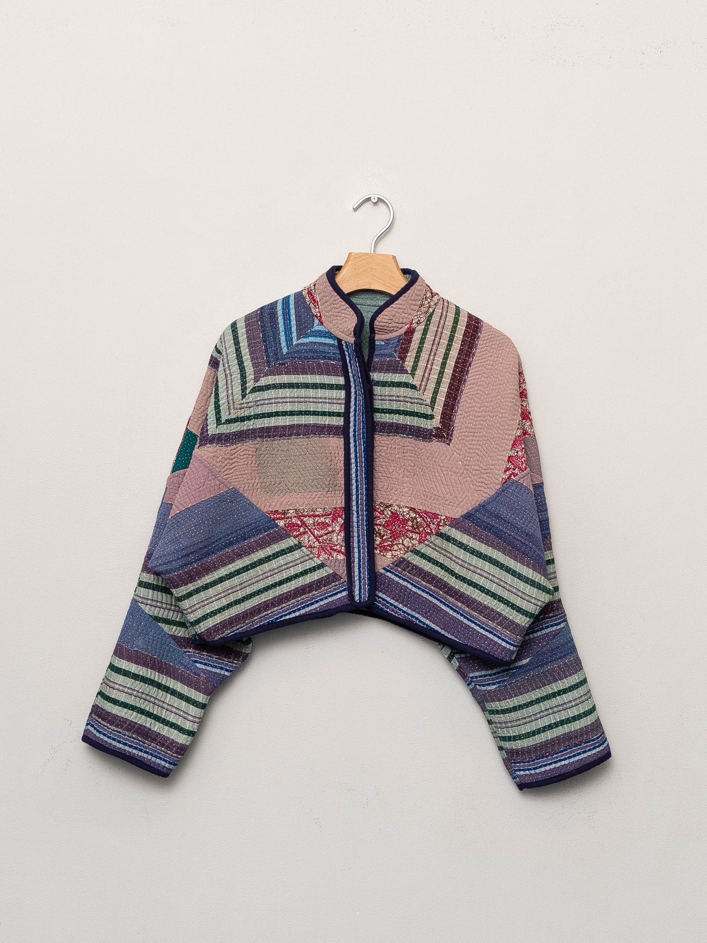 The Kaira Cropped Quilted Patchwork Kantha Jacket