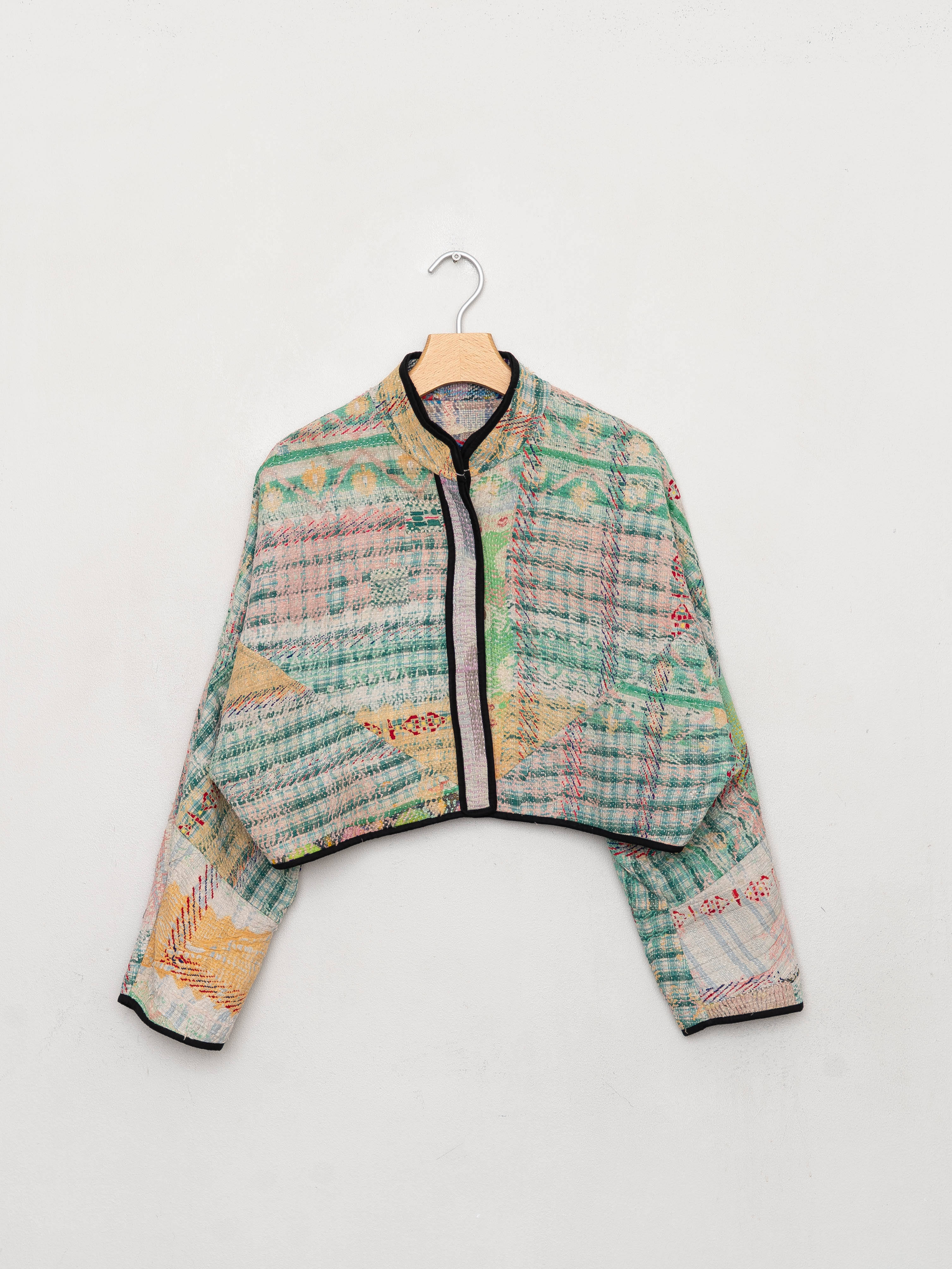 The Kaira Cropped Quilted Patchwork Kantha Jacket