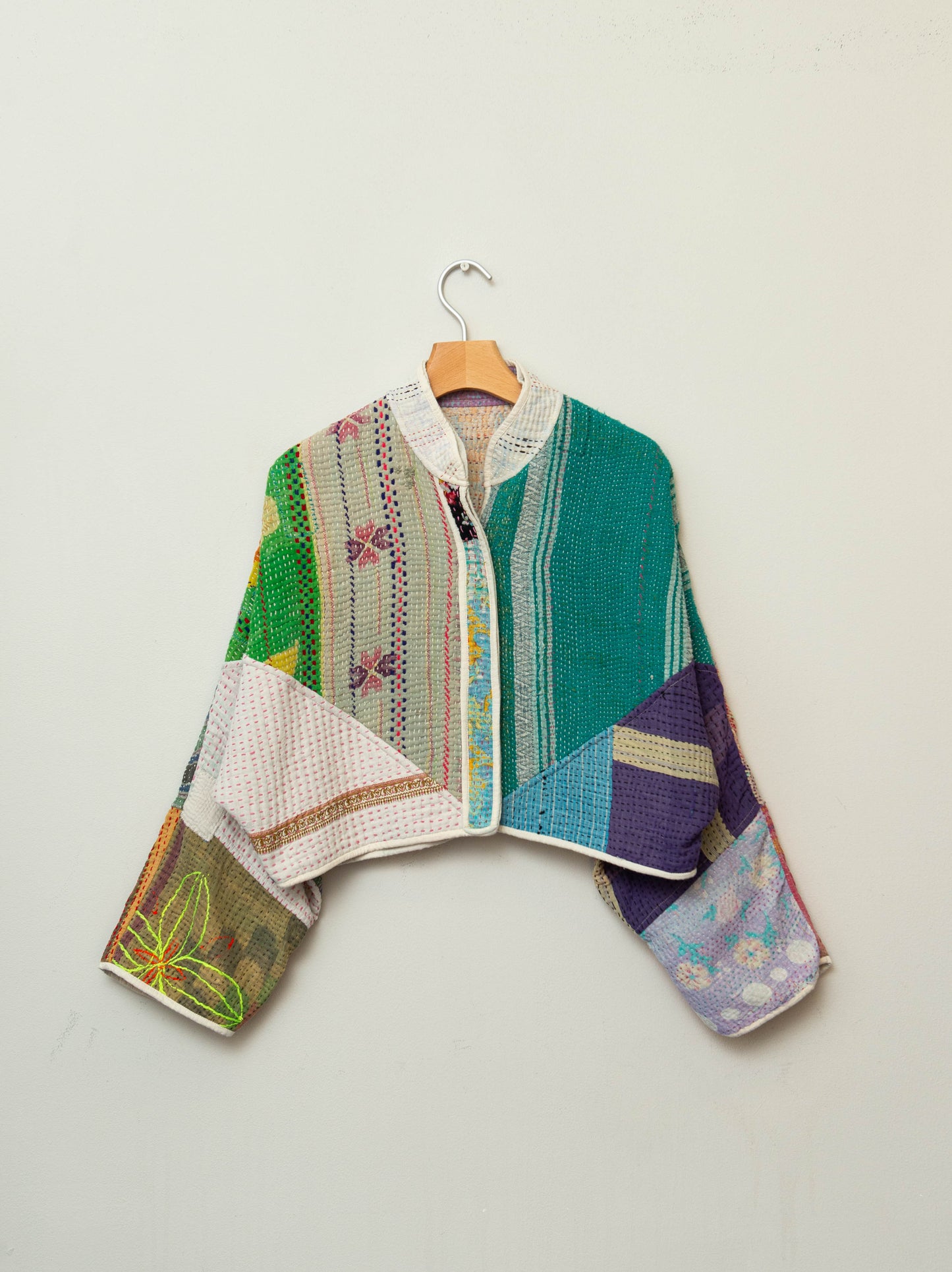 The Kaira Cropped Quilted Patchwork Kantha Jacket