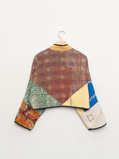 The Kaira Cropped Quilted Patchwork Kantha Jacket