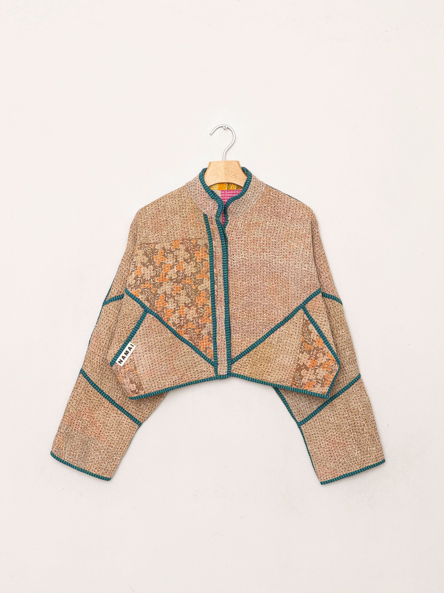 The Kaira Cropped Quilted Patchwork Kantha Jacket