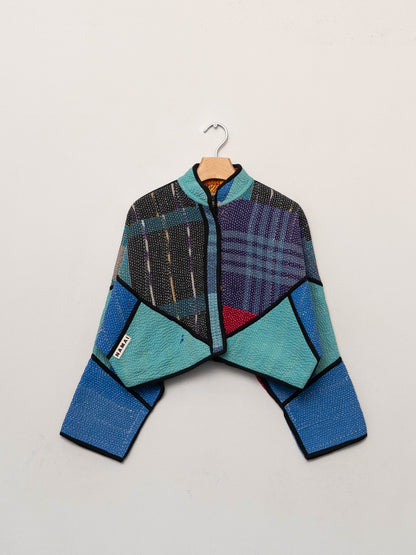 The Kaira Cropped Quilted Patchwork Kantha Jacket