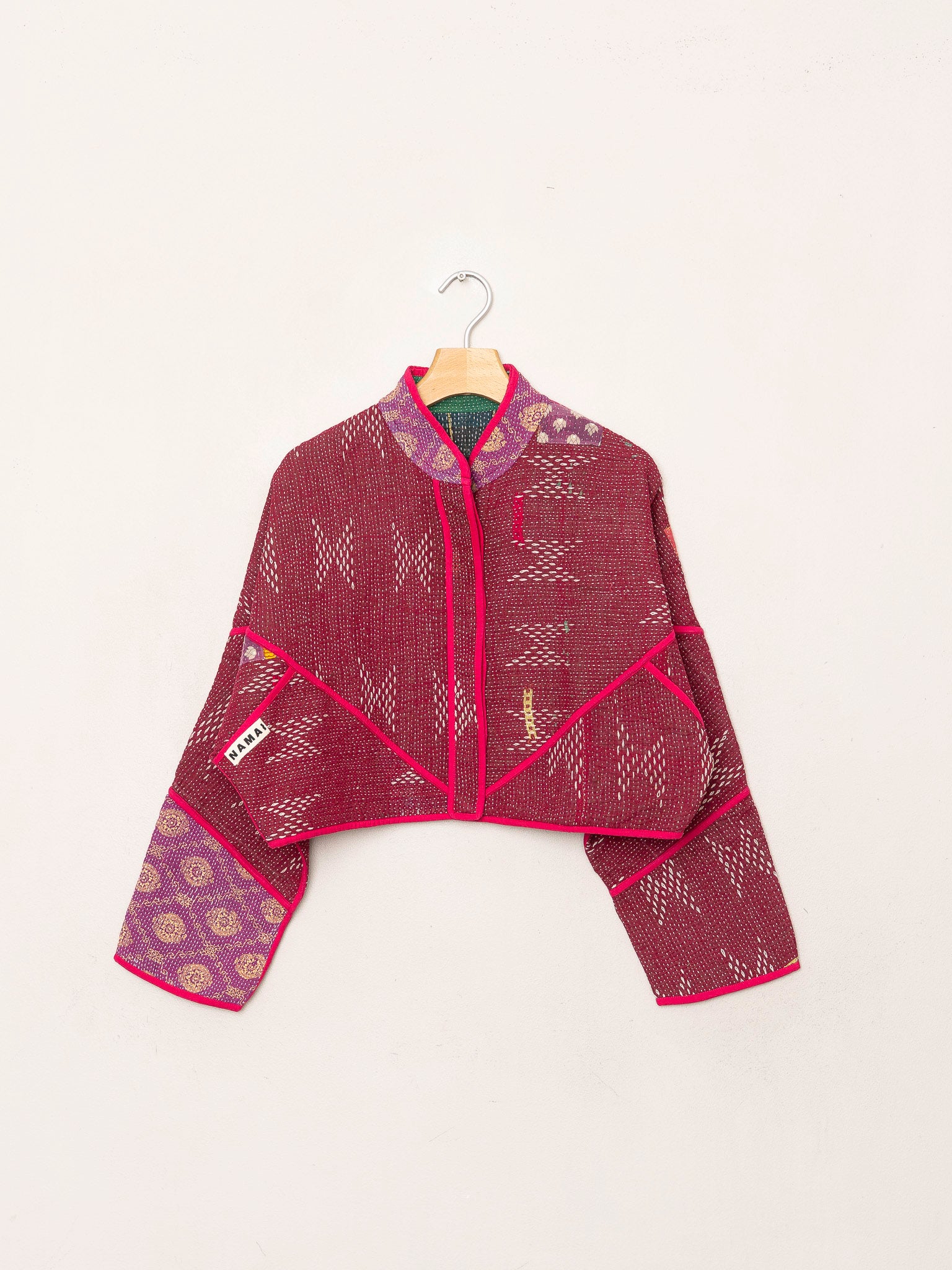The Kaira Cropped Quilted Patchwork Kantha Jacket