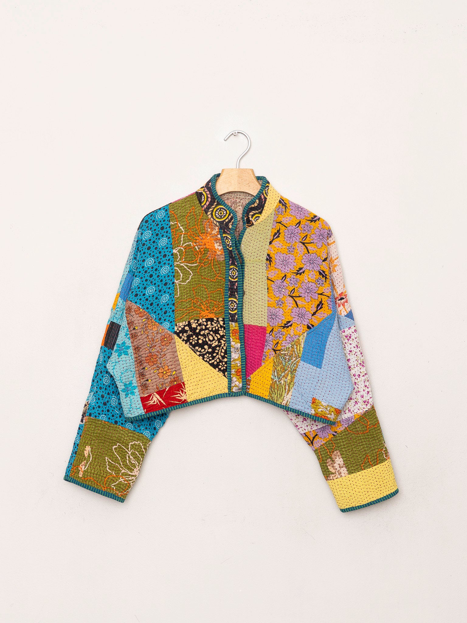 The Kaira Cropped Quilted Patchwork Kantha Jacket