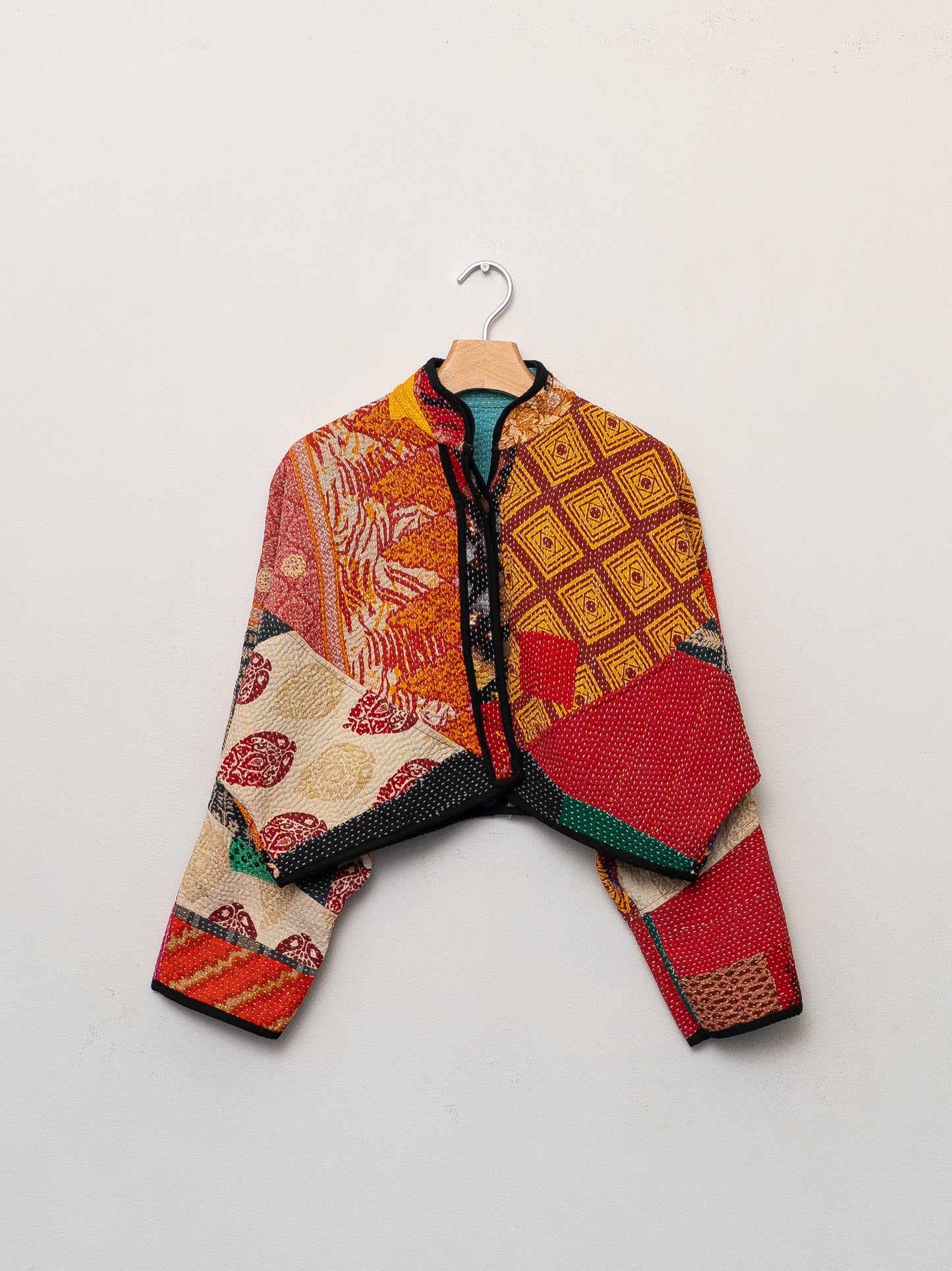 The Kaira Cropped Quilted Patchwork Kantha Jacket