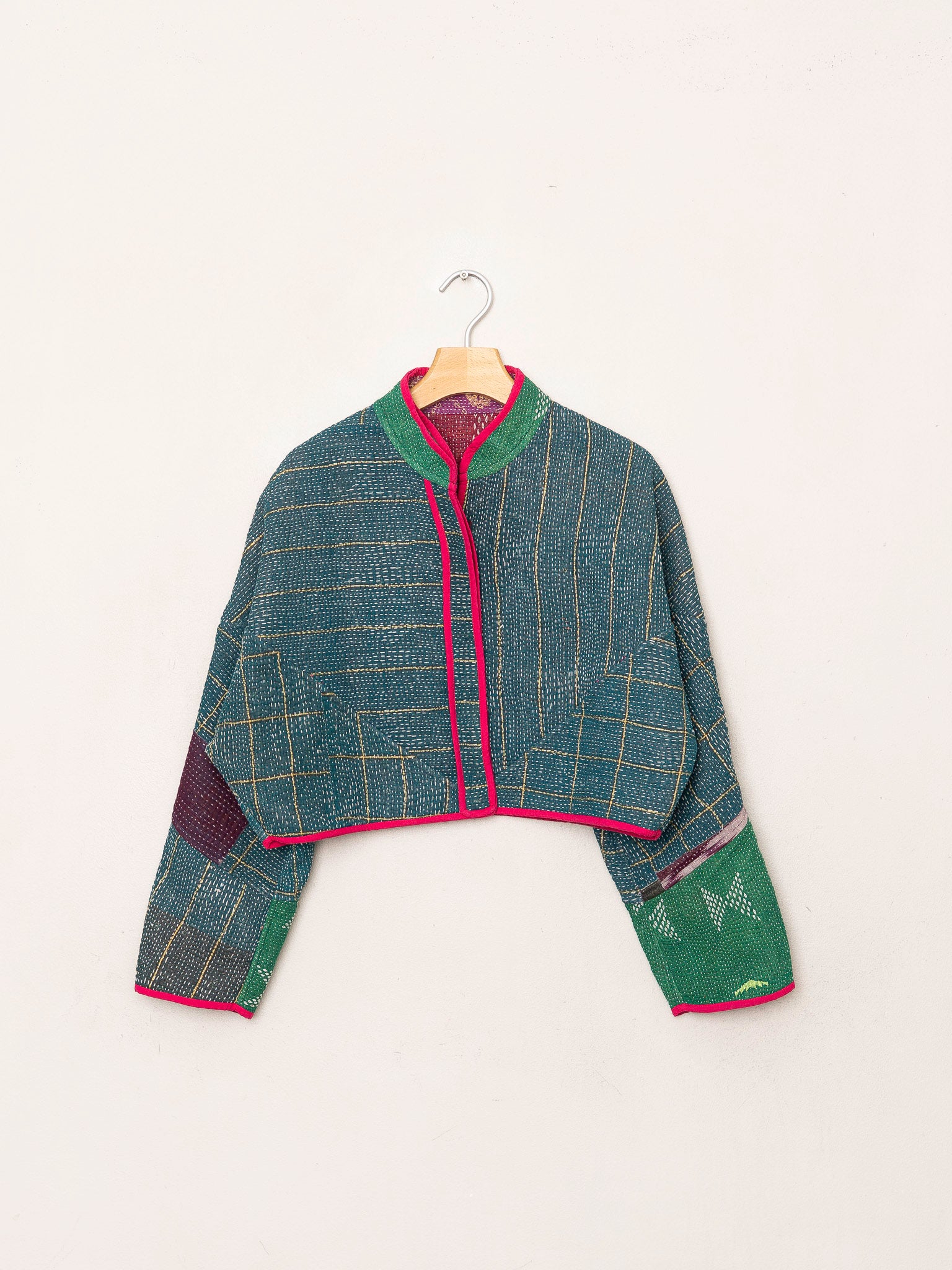 The Kaira Cropped Quilted Patchwork Kantha Jacket