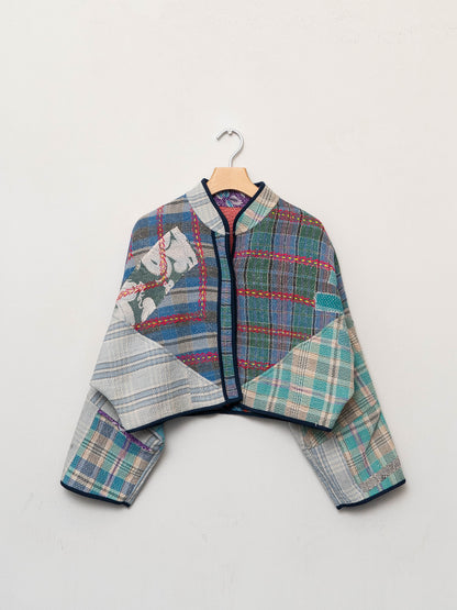 The Kaira Cropped Quilted Patchwork Kantha Jacket