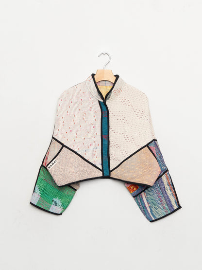 The Kaira Cropped Quilted Patchwork Kantha Jacket