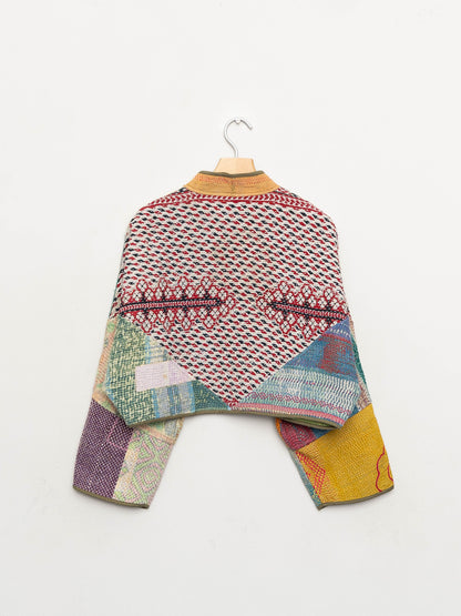 The Kaira Cropped Quilted Patchwork Kantha Jacket