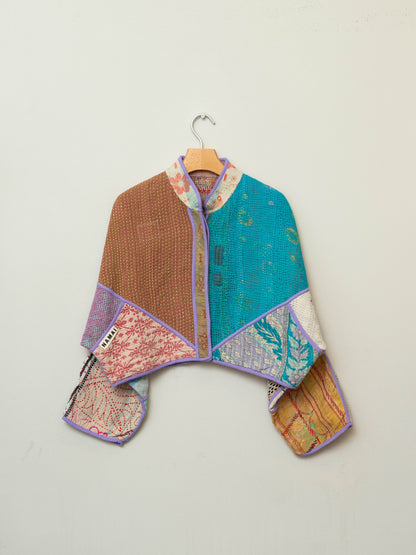 The Kaira Cropped Quilted Patchwork Kantha Jacket