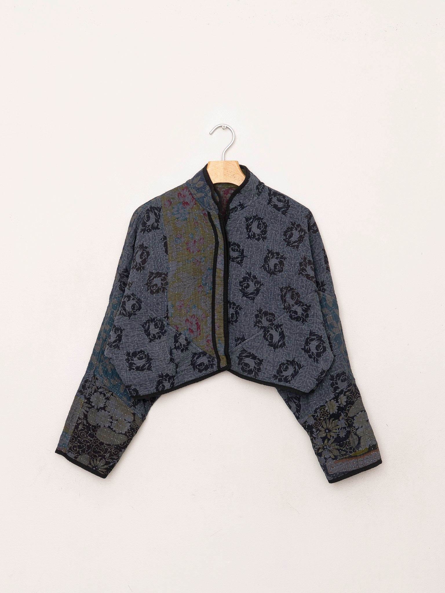 The Kaira Cropped Quilted Patchwork Kantha Jacket