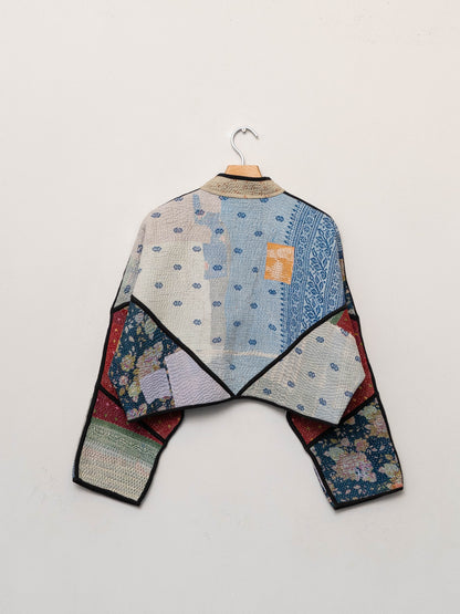 The Kaira Cropped Quilted Patchwork Kantha Jacket