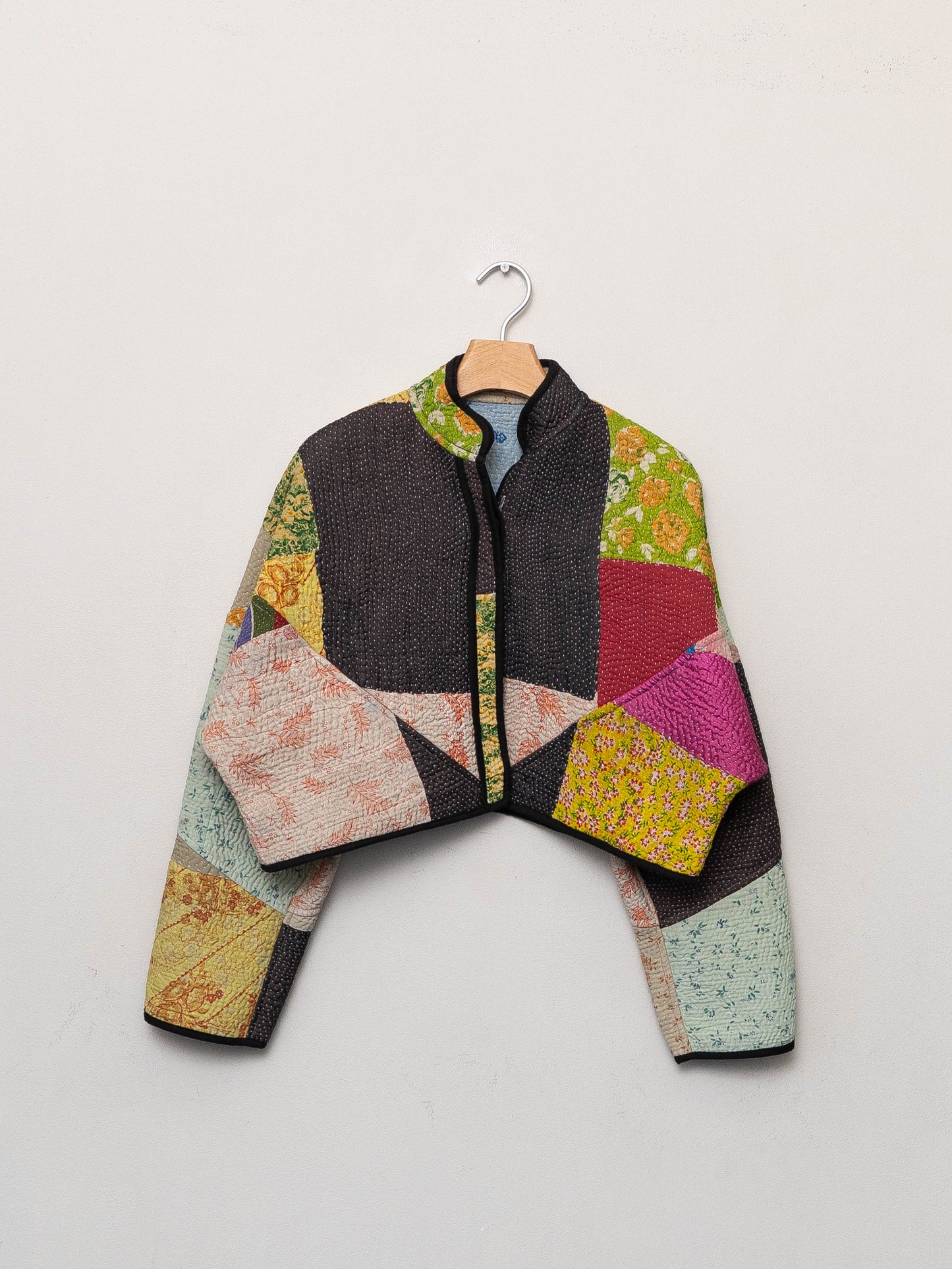 The Kaira Cropped Quilted Patchwork Kantha Jacket