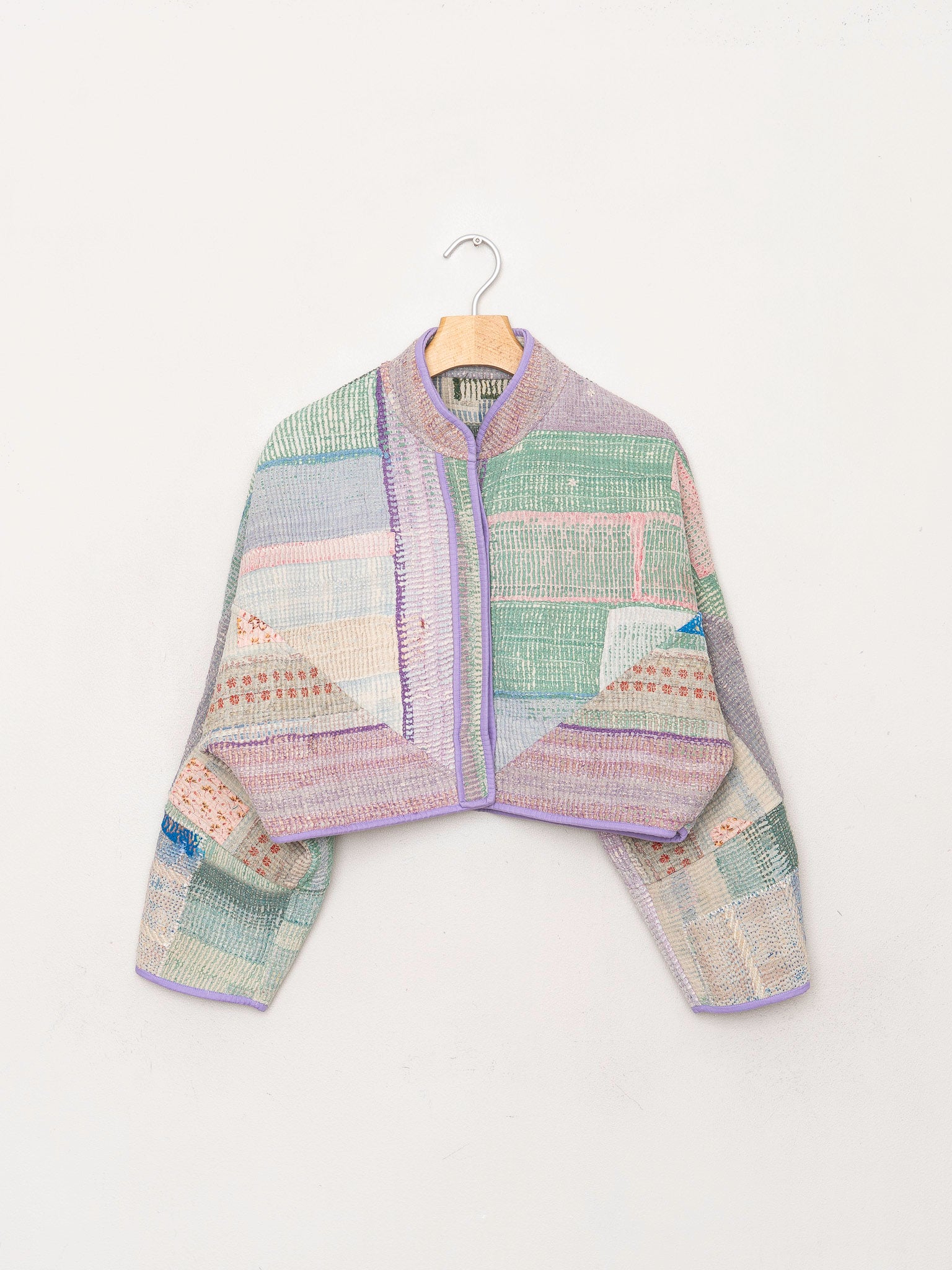 The Kaira Cropped Quilted Patchwork Kantha Jacket