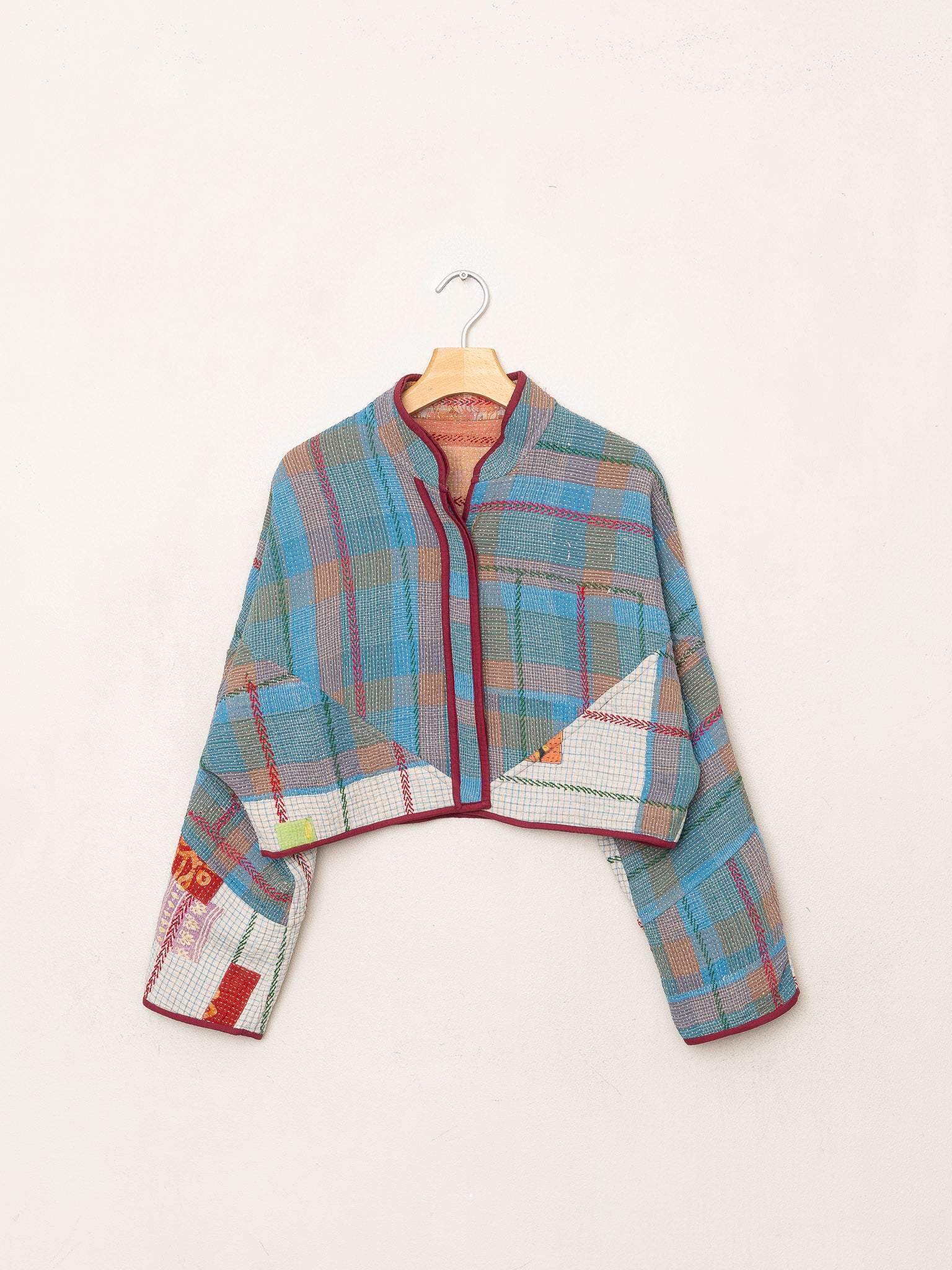 The Kaira Cropped Quilted Patchwork Kantha Jacket