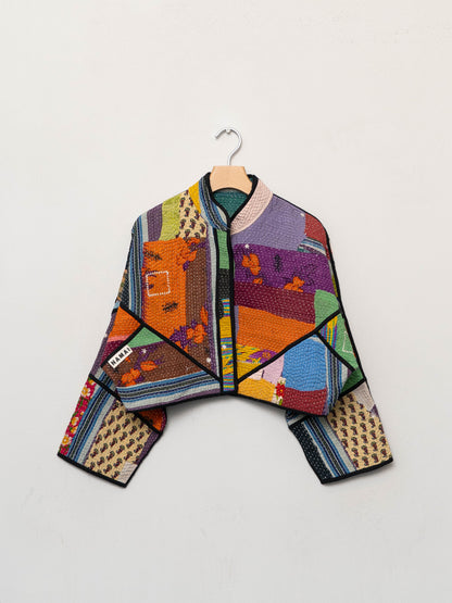 The Kaira Cropped Quilted Patchwork Kantha Jacket