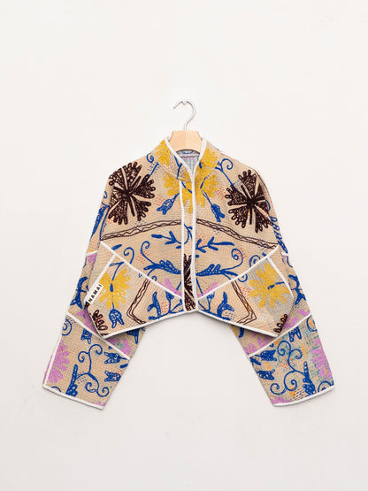 The Kaira Cropped Suzani Quilted Kantha Jacket