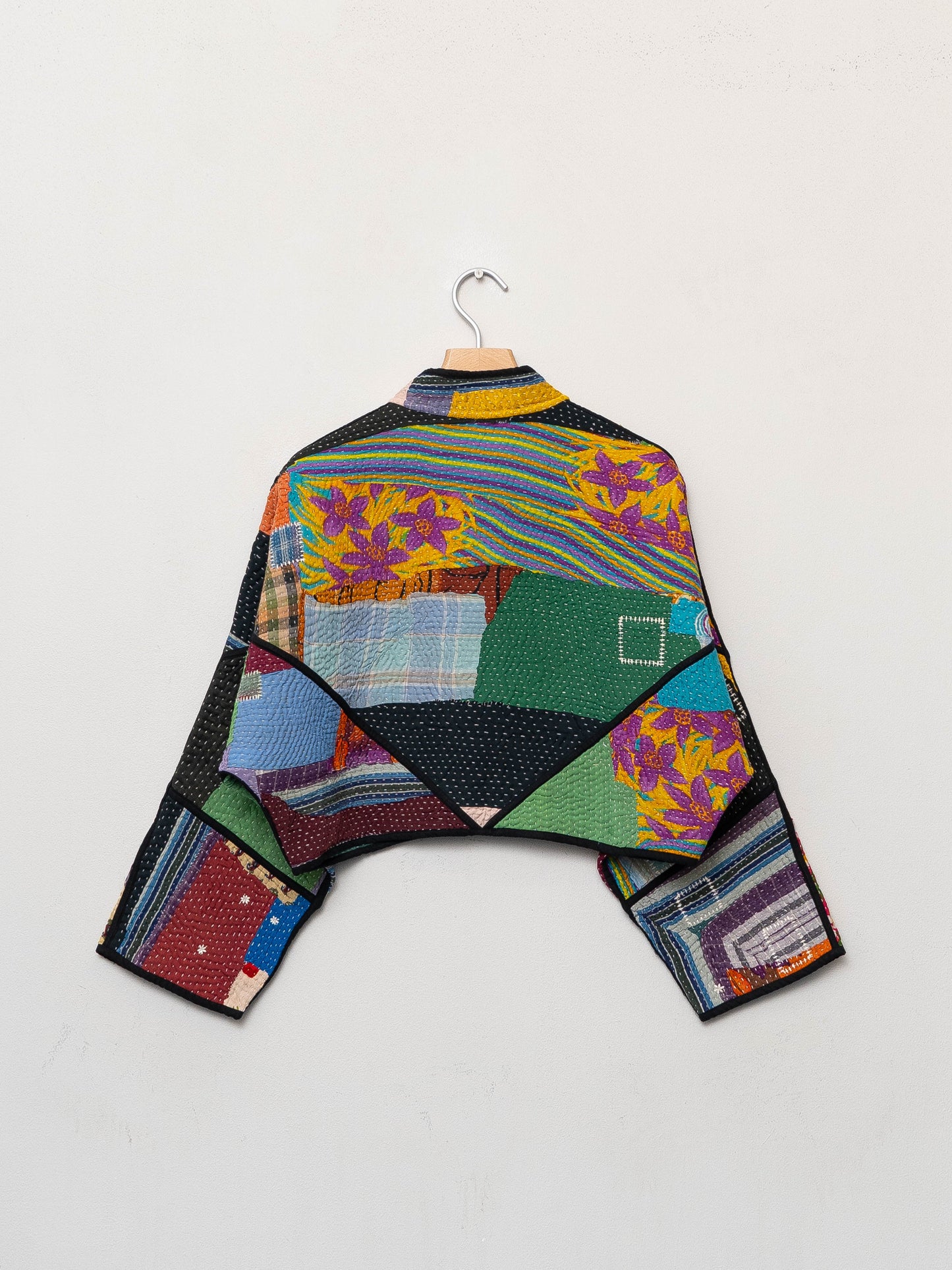 The Kaira Cropped Quilted Patchwork Kantha Jacket