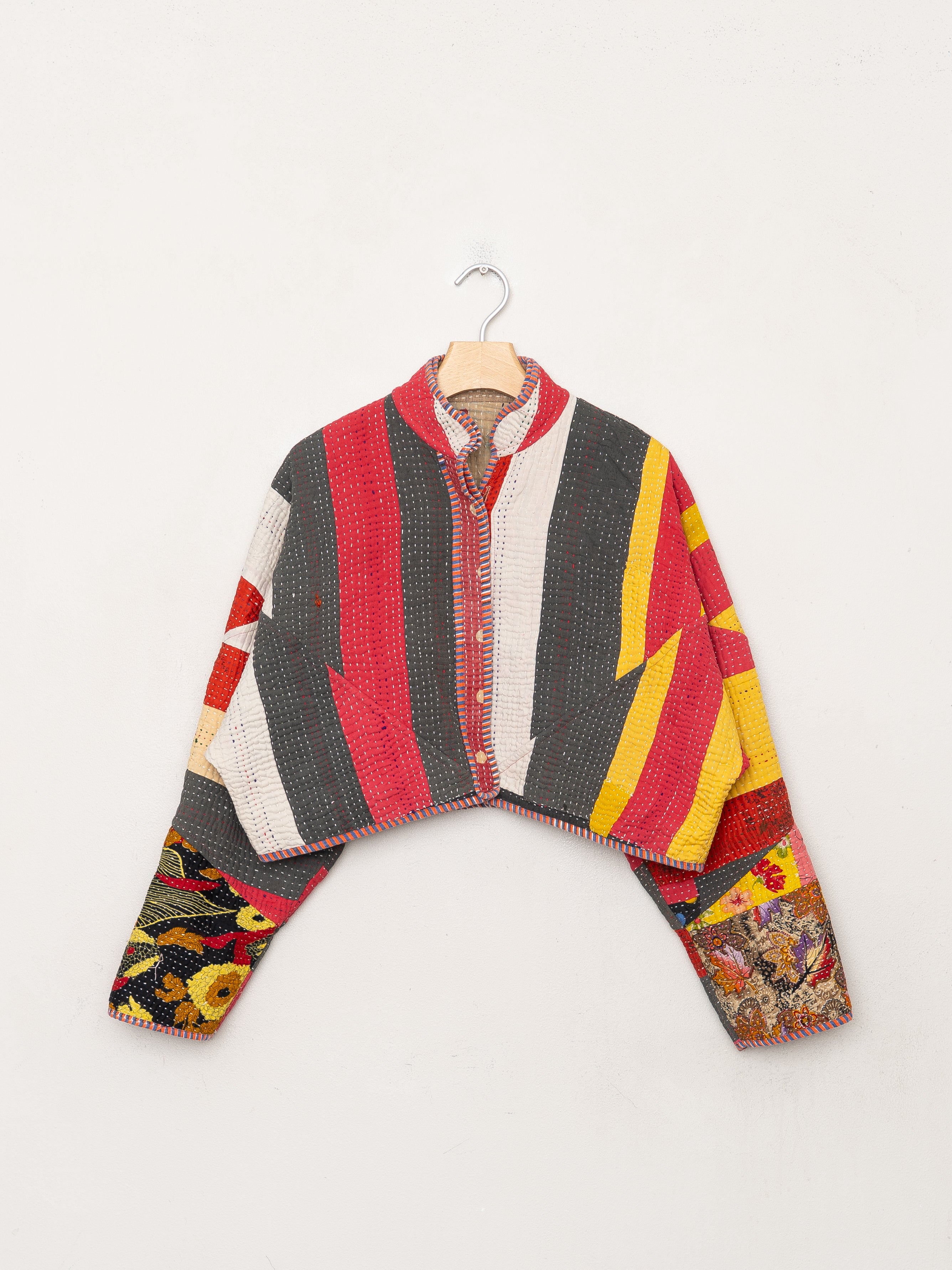 The Kaira Cropped Quilted Patchwork Kantha Jacket